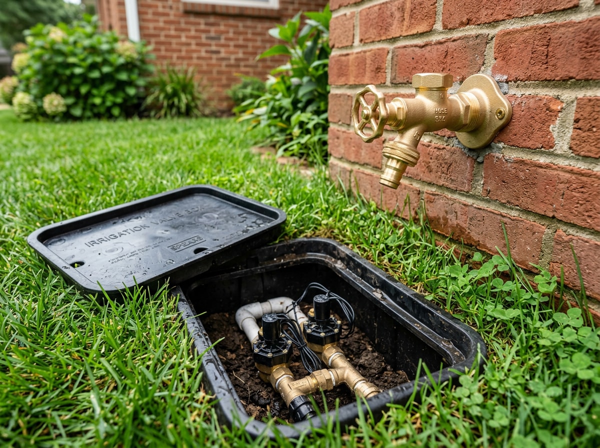 Outdoor hose bib and sprinkler valve installed in a Glenpool, OK yard