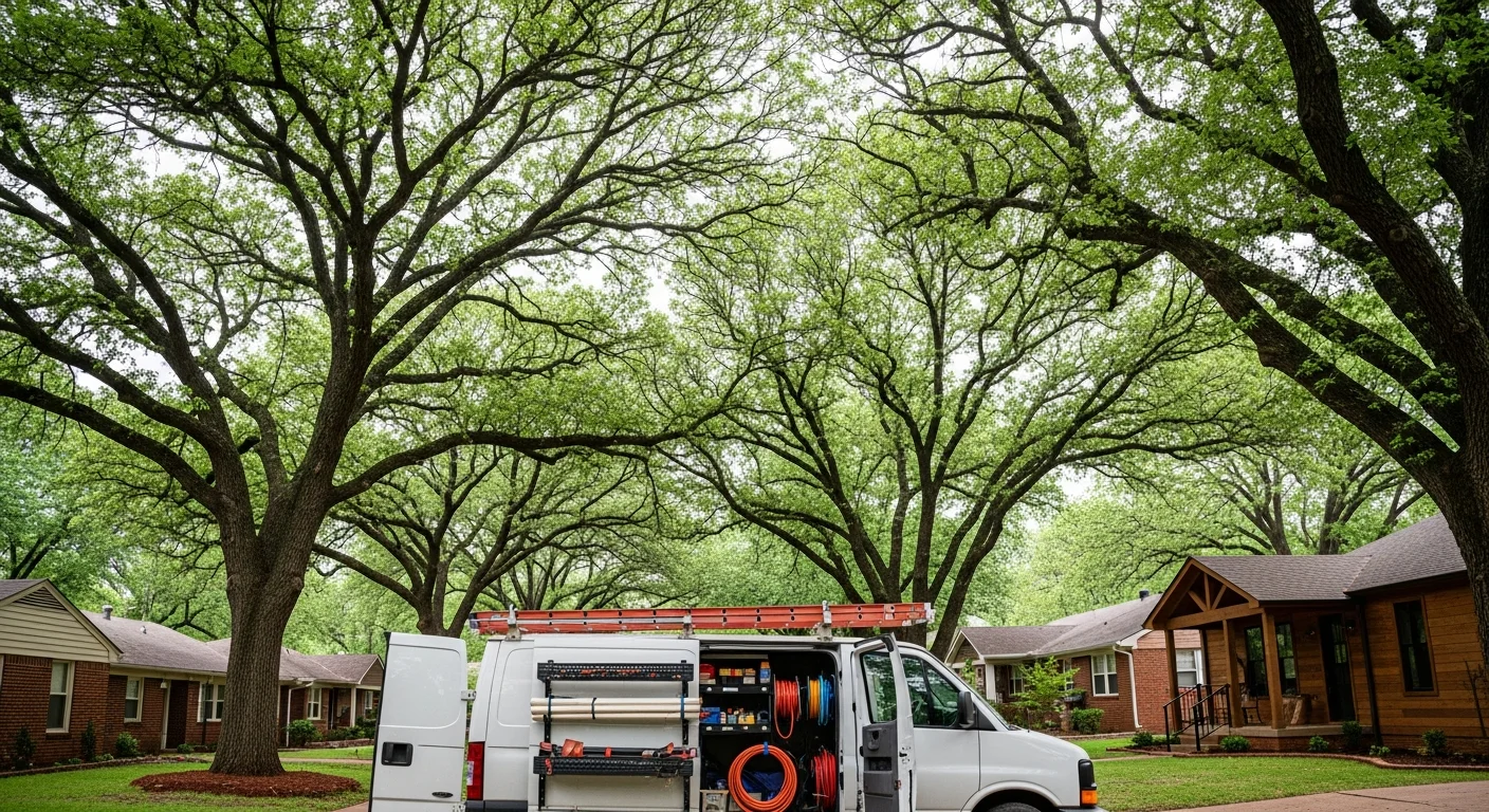 Residential street in Tulsa with tree-lined properties and mixed architectural styles from historic to contemporary homes.